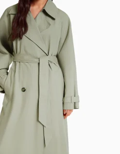BERSHKA Abrigo trench algodón Camel Sale