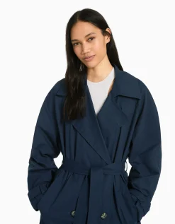 BERSHKA Abrigo trench algodón Camel Flash Sale