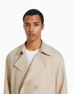 BERSHKA Abrigo trench algodón Arena New