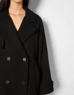 BERSHKA Abrigo trench lana Crudo Store