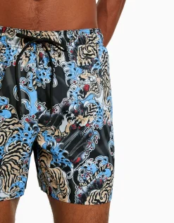 BERSHKA Bañador print tigre Negro New