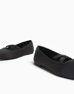 BERSHKA Bailarina satinada elásticos Negro New