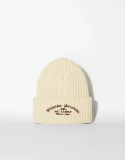 BERSHKA Beanie bordado rib Crudo Best Sale