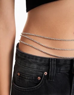 BERSHKA Belly chain strass Plata Cheap