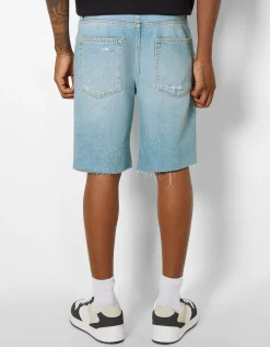 BERSHKA Bermuda denim rotos Azul claro Store