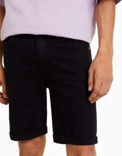 BERSHKA Bermuda denim super skinny roll up Azul Cheap