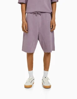 BERSHKA Bermuda felpa efecto lavado Blanco Online