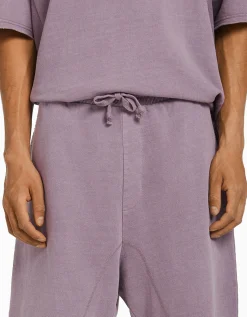 BERSHKA Bermuda felpa efecto lavado Blanco Online