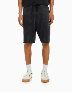 BERSHKA Bermuda felpa efecto lavado Blanco Discount