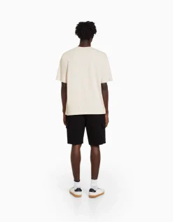 BERSHKA Bermuda jogger cargo Negro Clearance