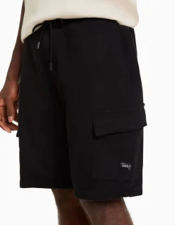 BERSHKA Bermuda jogger cargo Negro Clearance