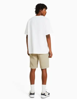 BERSHKA Bermuda jogger efecto rústico Blanco Hot