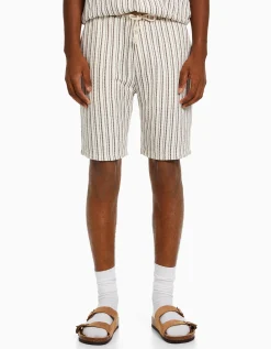 BERSHKA Bermuda jogger rústica rayas Blanco / Negro Discount