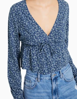 BERSHKA Blusa manga larga print flores lazada Marino Sale