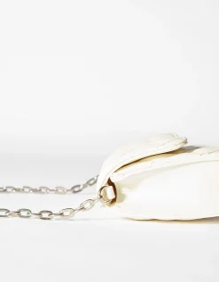 BERSHKA Bolso acolchado asa cadena Blanco New