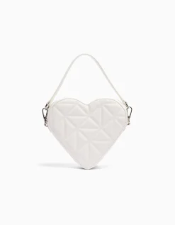 BERSHKA Bolso acolchado corazón asa ajustable Blanco Discount