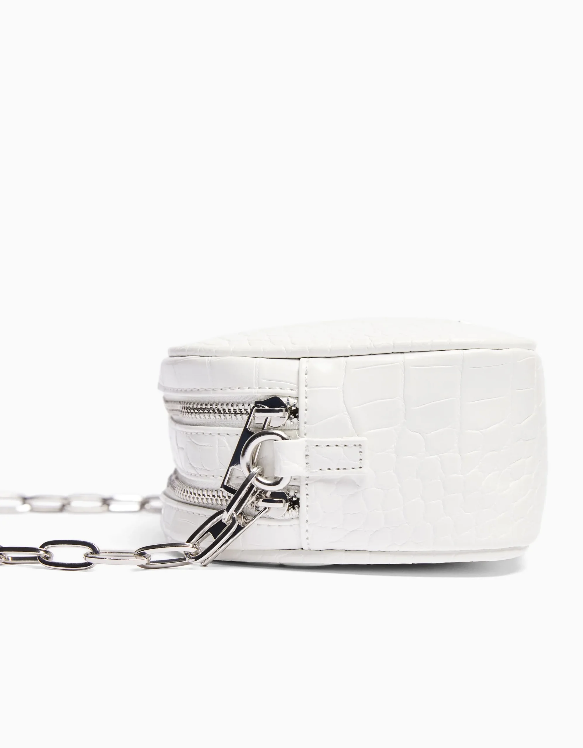 BERSHKA Bolso asa doble cremallera textura Blanco Sale