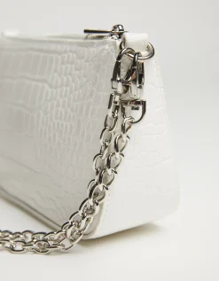 BERSHKA Bolso cadena efecto cocodrilo Blanco Online