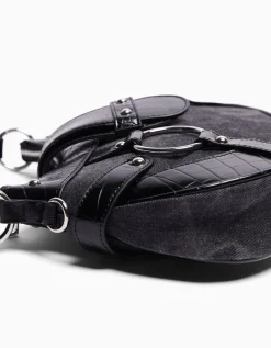 BERSHKA Bolso denim asa grabado estampado animal Negro Online