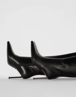 BERSHKA Botas grabadas tacón fino Negro Outlet