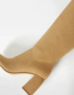 BERSHKA Botas tacón ancho PIEL Arena Flash Sale