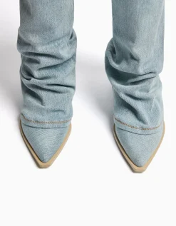 BERSHKA Botas tacón cowboy denim Azul lavado Cheap