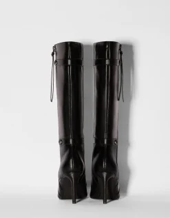 BERSHKA Botas tacón fino detalles metalizados Negro Flash Sale