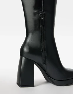 BERSHKA Botas tacón mini plataforma Negro Cheap