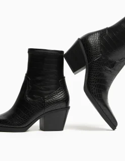 BERSHKA Botines cowboy grabado animal Negro Sale