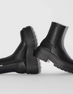 BERSHKA Botines plataforma ajustados Negro Cheap