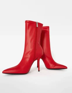 BERSHKA Botines tacón ajustados Rojo Best