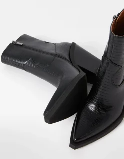 BERSHKA Botines tacón cowboy Negro New