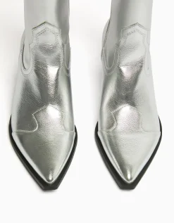 BERSHKA Botines tacón cowboy Plata Flash Sale