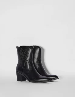 BERSHKA Botines tacón cowboy Negro Discount