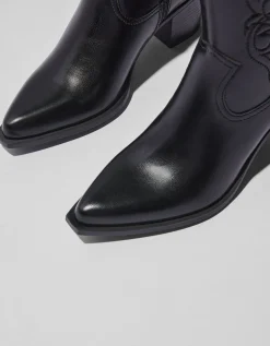 BERSHKA Botines tacón cowboy Negro Discount