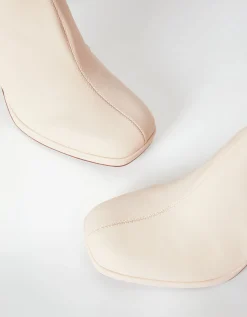 BERSHKA Botines tacón mini plataforma ajustados Crudo Discount
