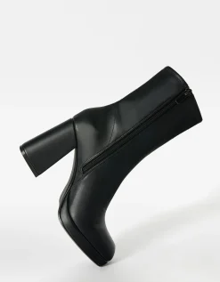 BERSHKA Botines tacón mini plataforma ajustados Negro Fashion