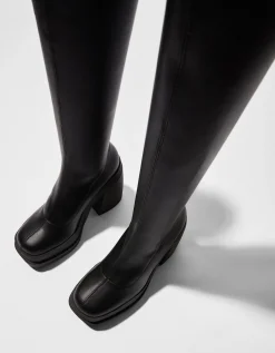 BERSHKA Botines tacón plataforma ajustados Negro Sale