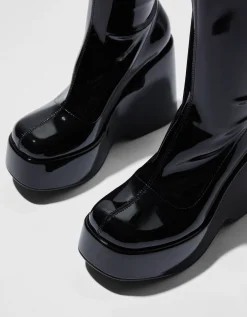 BERSHKA Botines tacón plataforma ajustados Negro Cheap