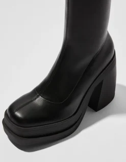BERSHKA Botines tacón plataforma ajustados Crudo Discount