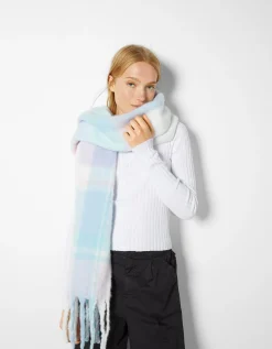 BERSHKA Bufanda cuadros Morado Clearance