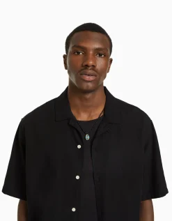 BERSHKA Camisa manga corta relaxed fit Blanco Best