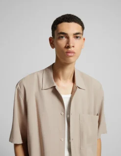 BERSHKA Camisa manga corta relaxed fit Blanco Best Sale