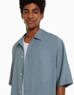 BERSHKA Camisa manga corta relaxed fit Blanco Best