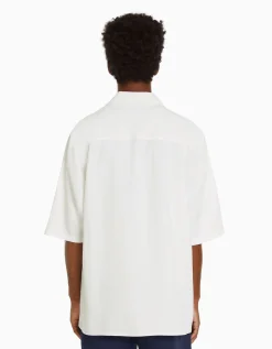 BERSHKA Camisa manga corta relaxed fit Blanco Cheap