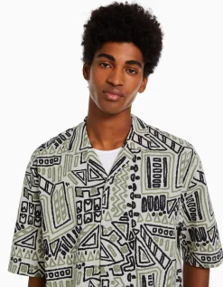 BERSHKA Camisa manga corta rústica Multicolor Sale