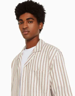 BERSHKA Camisa manga corta rústica rayas Blanco / Negro Outlet