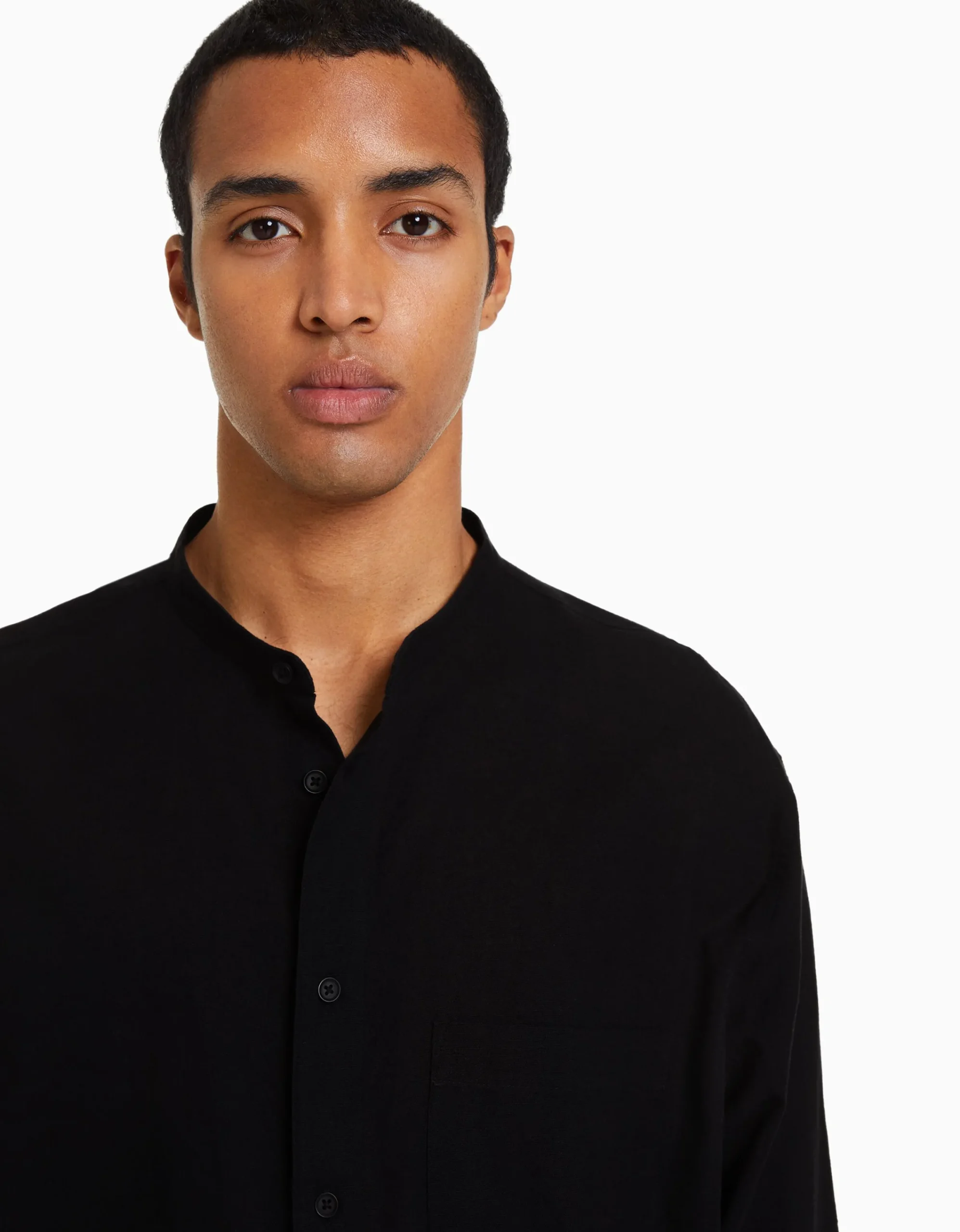 BERSHKA Camisa manga larga con lino Blanco Cheap