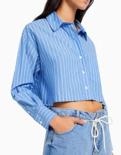 BERSHKA Camisa manga larga cropped popelín Blanco Shop