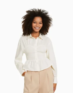 BERSHKA Camisa manga larga detalle Crudo Cheap